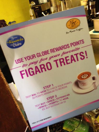 globe reward points for figaro treats